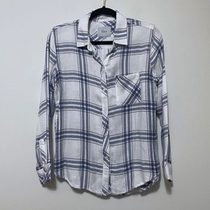 Rails Women's White and Blue Plaid Button-Up Shirt